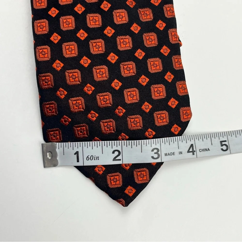 Fratelli Moda Black Orange Mens Necktie Tie 100%‎ Silk Italy Preppy Office